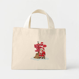 Tiny Stressed Santa Direction Sign Merry Christmas Mini Tote Bag