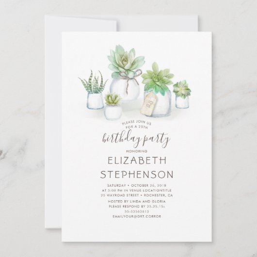 Tiny Succulents Mason Jars Rustieke Verjaardag Kaart (Voorkant)