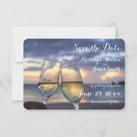 Tiny Sunset Beach Save The Date Kaarten (Achterkant)