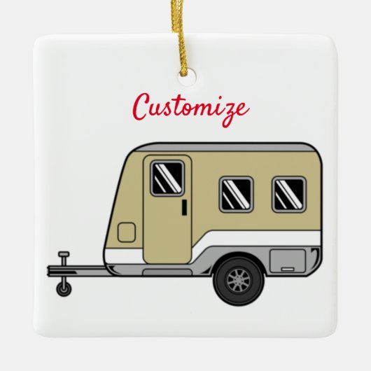Tiny Tan Caravan Camper Thunder_Cove Keramisch Ornament (Voorkant)