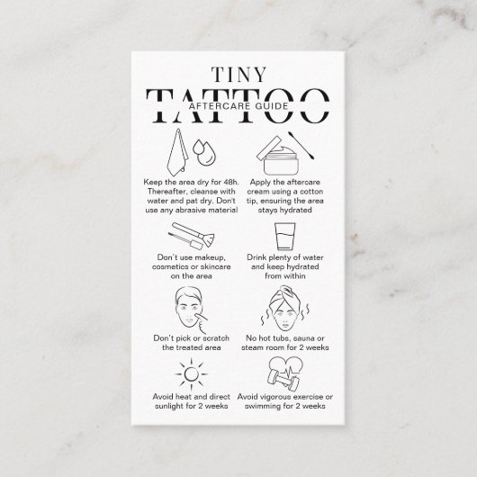 Tiny Tattoo nazorginstructies Minimalistische Logo Visitekaartje (Voorkant)