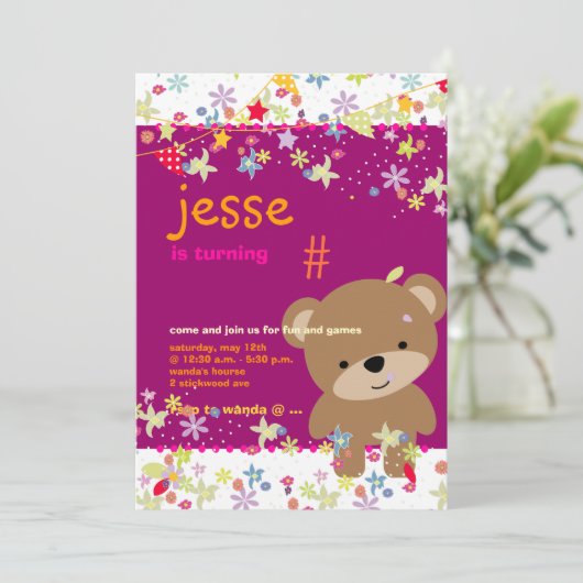 Tiny Teddy Bear Persoonlijke Partij Kaart (Staand voorkant)