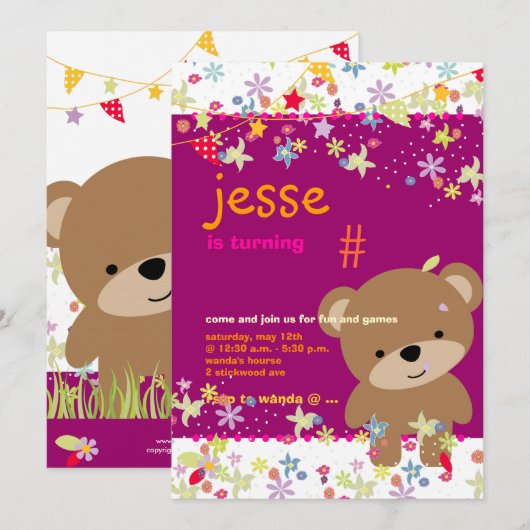 Tiny Teddy Bear Persoonlijke Partij Kaart (Voorkant / Achterkant)