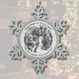 Tiny Tim "Een Kerstlied" Dickens Vintage Tin Sneeuwvlok Ornament