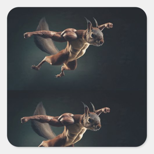 Tiny Titan – Minimal Surreal Squirrel Sticker (Voorkant)