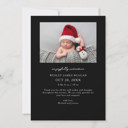 Tiny Toes Big Joy Black Foto Geboorte Aankondiging (Achterkant)