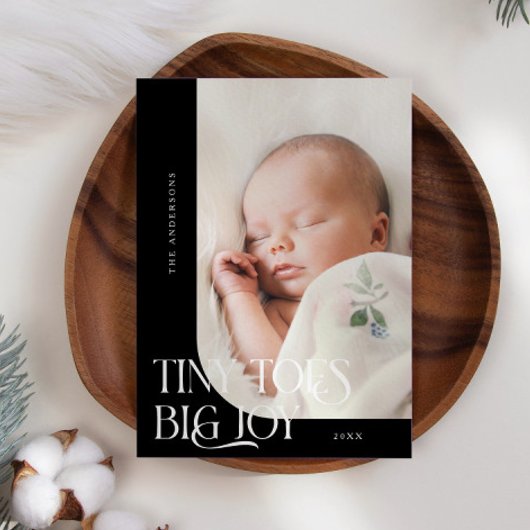 Tiny Toes Big Joy Black Foto Geboorte Aankondiging