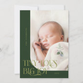Tiny Toes Big Joy Green Foto Geboorte Aankondiging (Voorkant)