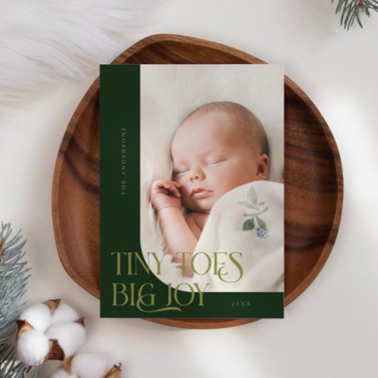 Tiny Toes Big Joy Green Foto Geboorte Aankondiging