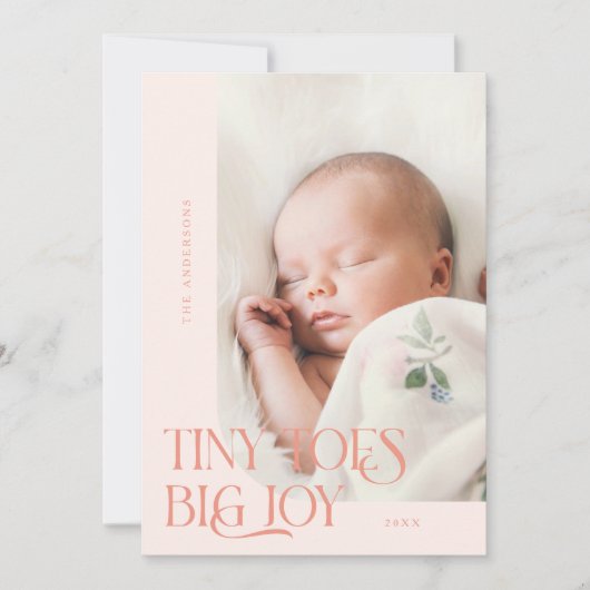 Tiny Toes Big Joy Peach Fotogeboorteaankondiging Aankondiging (Voorkant)