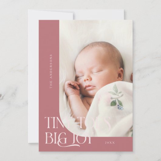 Tiny Toes Big Joy Pink Foto Aankondiging Geboorte (Voorkant)
