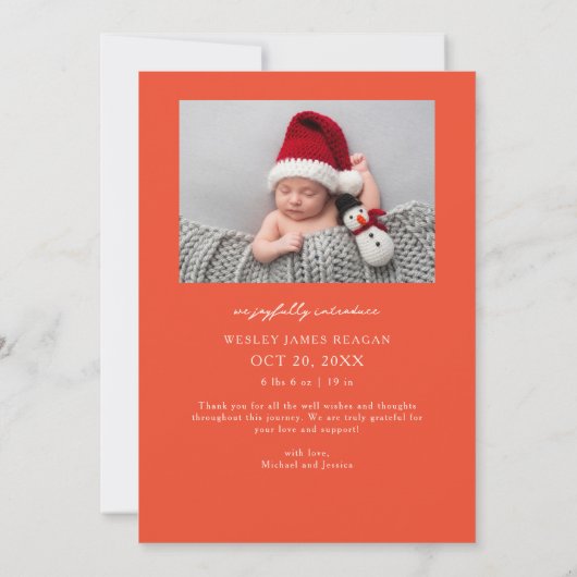 Tiny Toes Big Joy Red Foto Geboorte Aankondiging (Achterkant)