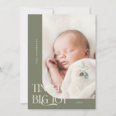 Tiny Toes Big Joy Sage Green Foto Geboorte Aankondiging (Voorkant)