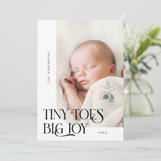 Tiny Toes Big Joy White Foto Aankondiging Geboorte (Staand voorkant)
