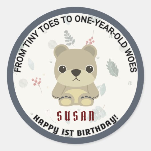Tiny Toes: Happy 1st Verjaardag Ronde Sticker (Voorkant)
