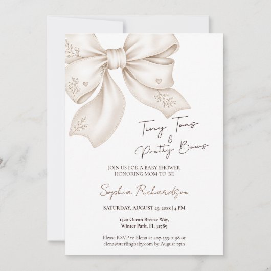 Tiny Toes Pretty Bows Neutrale Baby Shower Kaart (Voorkant)
