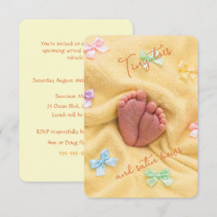 Tiny Toes Satijn Strikjes Baby Shower Uitnodiging