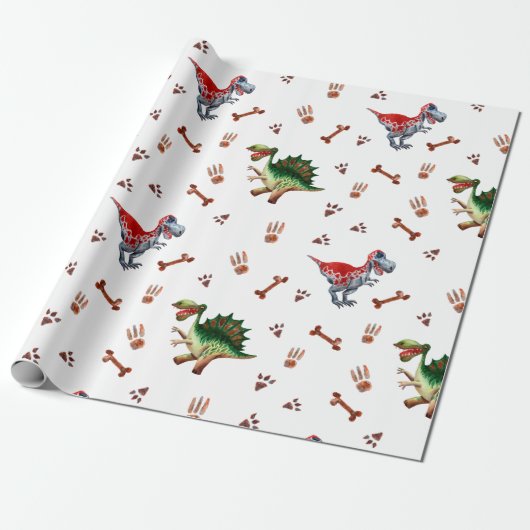 Tiny Tracks Waterverf Baby Dinosaurus Wrapping Pap Cadeaupapier (Uitgerold)