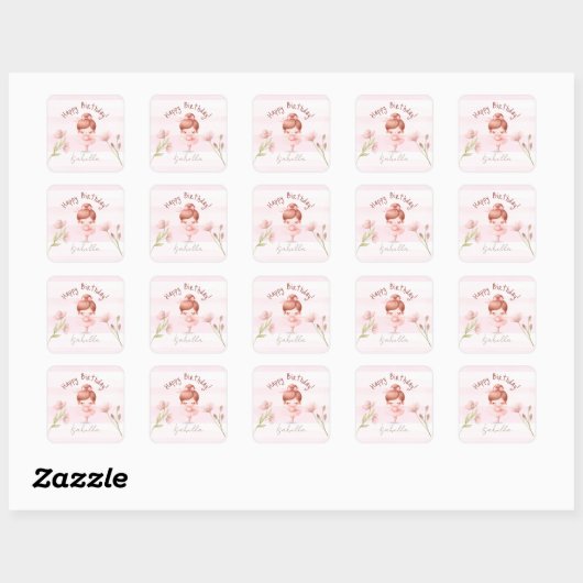 Tiny Twirls – Ballerina  Vierkante Sticker (Vel)