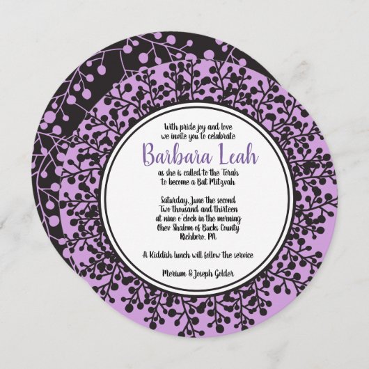 TINY VINES Circular Bat Mitzvah Invitation Kaart (Voorkant / Achterkant)