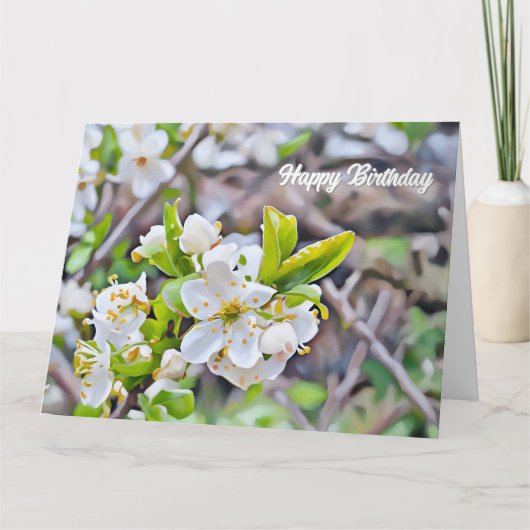 Tiny White Blossoms - Verjaardag Kaart (Voorkant)