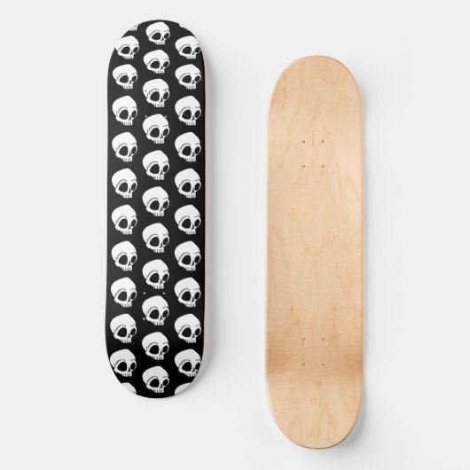 Tiny White Cartoon Schedels op zwart Persoonlijk Skateboard (Voorkant)