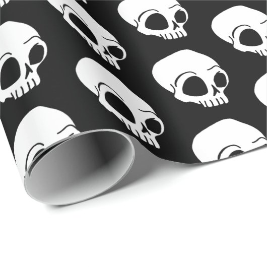 Tiny White Cartoon Skulls Pattern op Solid black Cadeaupapier (Rol Hoek)
