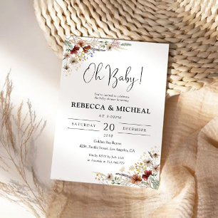 Tiny Wildflower Baby shower Invitation Kaart
