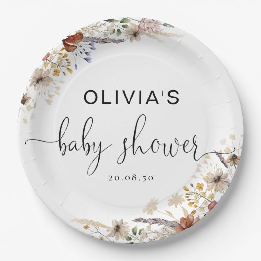 Tiny Wildflower Baby shower Papier Bord (Voorkant)