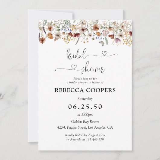 Tiny Wildflower Bridal Shower Uitnodiging (Voorkant)