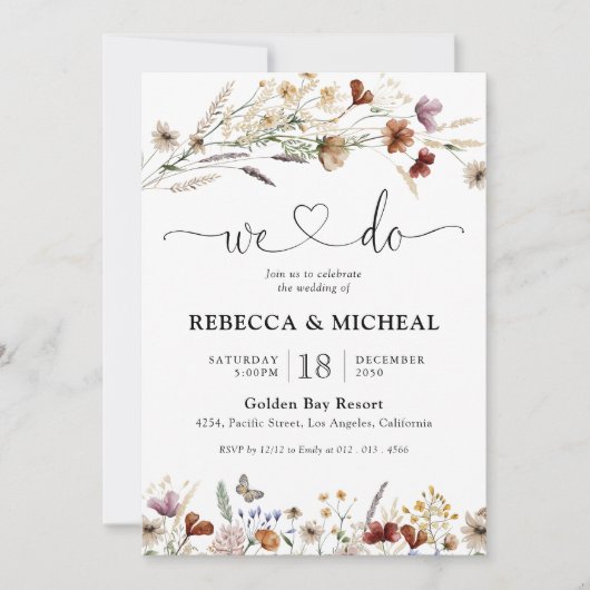 Tiny Wildflower bruiloft ceremonie uitnodiging (Voorkant)