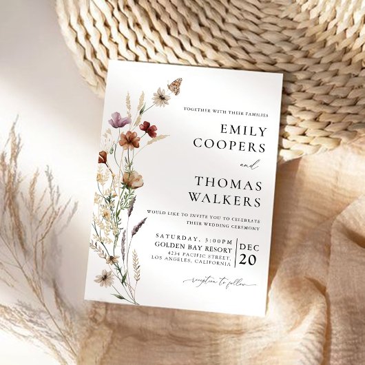 Tiny Wildflower bruiloft ceremonie uitnodiging