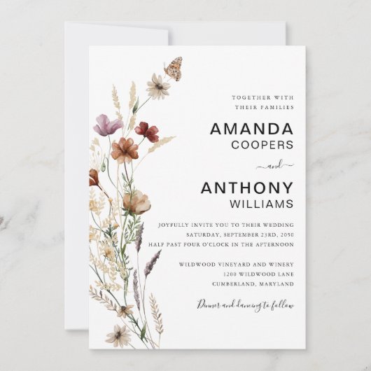 Tiny Wildflower bruiloft ceremonie uitnodiging (Voorkant)