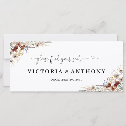 Tiny Wildflower Bruiloft Hoofd Tafelteken (Voorkant)