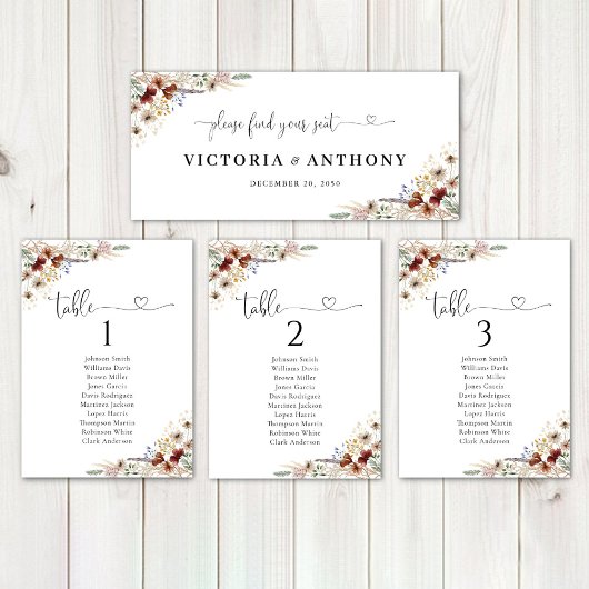 Tiny Wildflower Bruiloft Hoofd Tafelteken