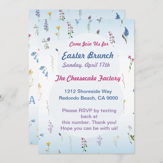 Tiny Wildflower Easter E-Vite –  uitnodiging (Voorkant / Achterkant)