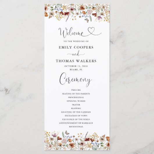 Tiny Wildflower huwelijksprogramma Programmakaart (Voorkant)