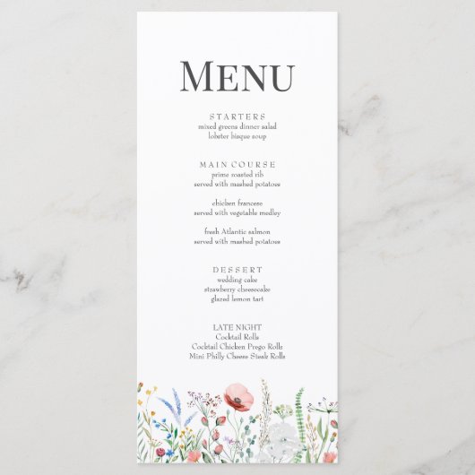 Tiny Wildflower Meadow Bruiloft Menu Kaart (Voorkant)