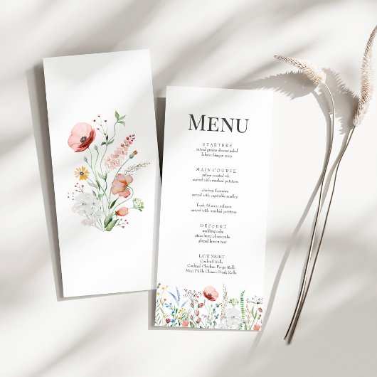 Tiny Wildflower Meadow Bruiloft Menu Kaart