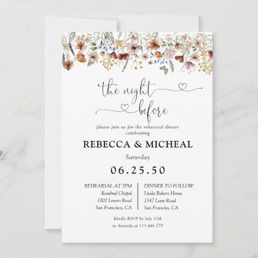 Tiny Wildflower repetitie diner uitnodiging (Voorkant)