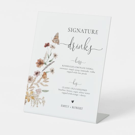 Tiny Wildflower Signature Drinken Sign Reclamebord Met Voetstuk (Voorkant)