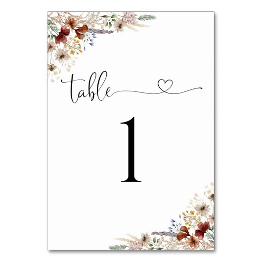 Tiny Wildflower Trouwtafel nummer Kaart (Achterkant)