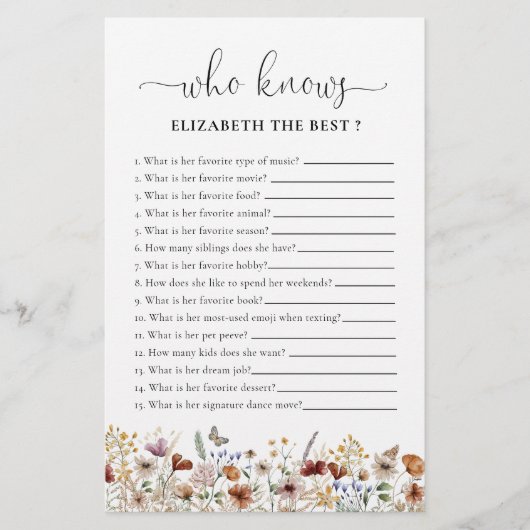 Tiny Wildflower Vrijgezellenfeest spel (Voorkant)