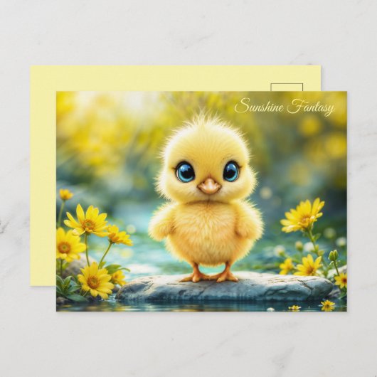 Tiny Yellow Chick Dromerige gouden licht natuur ku Briefkaart (Voorkant / Achterkant)