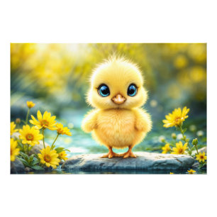 Tiny Yellow Chick Dromerige gouden licht natuur ku Foto Afdruk