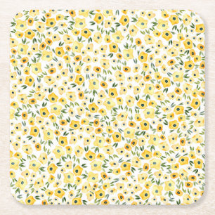 Tiny Yellow Flowers: Waterverf naadloos. Kartonnen Onderzetters