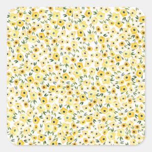 Tiny Yellow Flowers: Waterverf naadloos. Vierkante Sticker