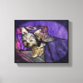 Tiny Yorkie Sleeping Angel Halo Memorial Art Canva Canvas Afdruk