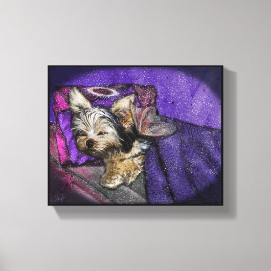 Tiny Yorkie Sleeping Angel Halo Memorial Art Canva Canvas Afdruk (Voorkant)