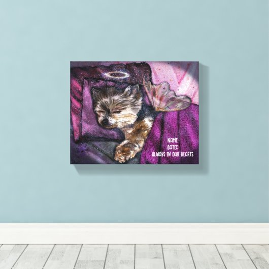 Tiny Yorkie Sleeping Angel Halo Memorial Art Canvas Afdruk (Insitu (Houten vloer))